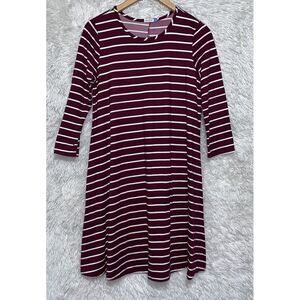 Yarn‎ & Sea 3/4 Sleeve Burgundy Striped Relaxed Fit Mid Dress Small 4-6